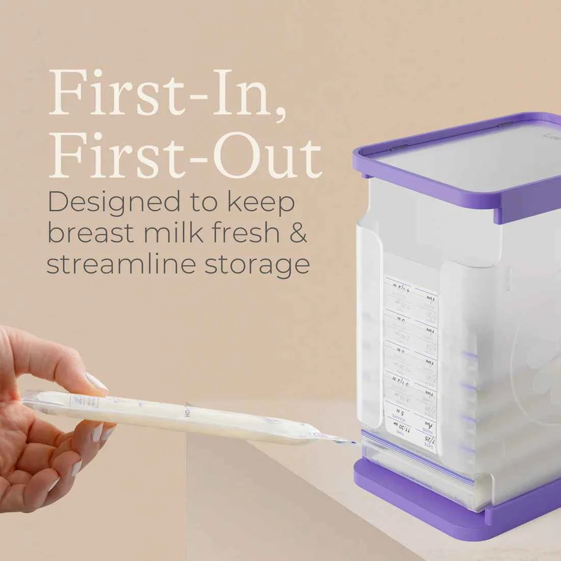 Lansinoh Breastmilk Bags Storage Container – Organizer with Quick‑Freeze Tray + 5 Bonus Bags