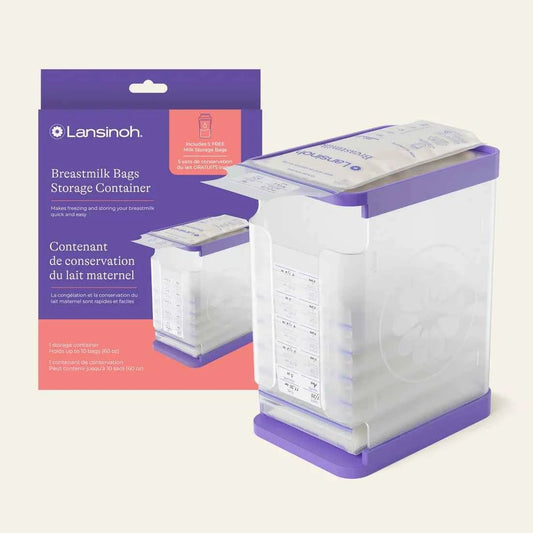 Lansinoh Breastmilk Bags Storage Container – Organizer with Quick‑Freeze Tray + 5 Bonus Bags - Adenzo Comfies