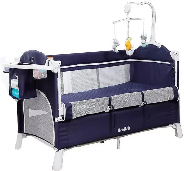Brotish Baby Playpen Bed with Mosquito Net, Foldable Portable Infant Crib, Travel Bassinet and Play Yard for Newborns and Toddlers - Adenzo Comfies