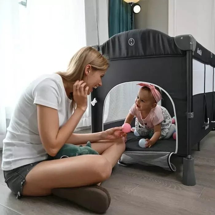 Brotish Baby Playpen Bed with Mosquito Net, Foldable Portable Infant Crib, Travel Bassinet and Play Yard for Newborns and Toddlers - Adenzo Comfies