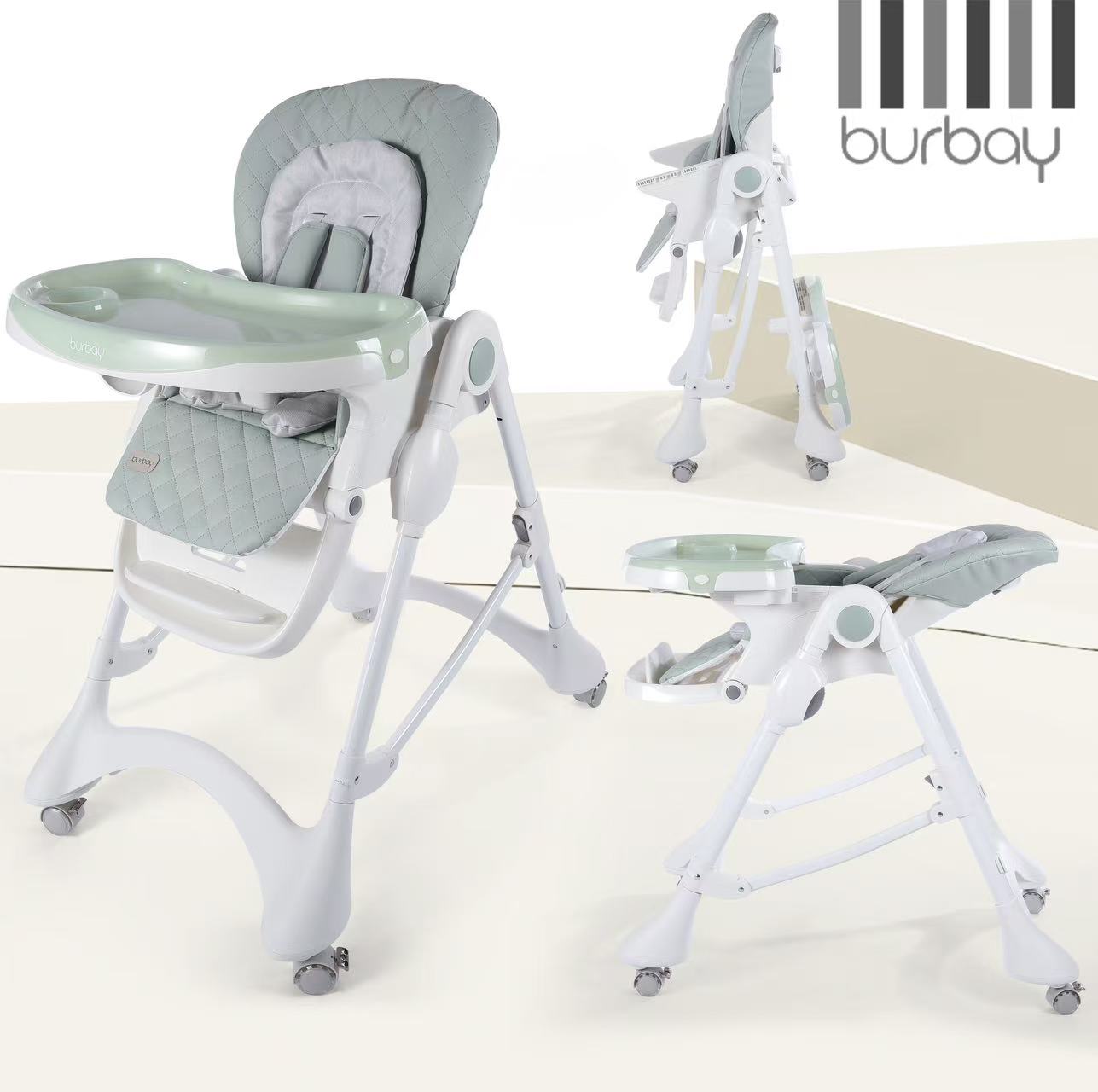 Burbay Adjustable Baby High Chair with Removable Tray & Safety Harness – Modern Foldable Feeding Chair - Adenzo Comfies