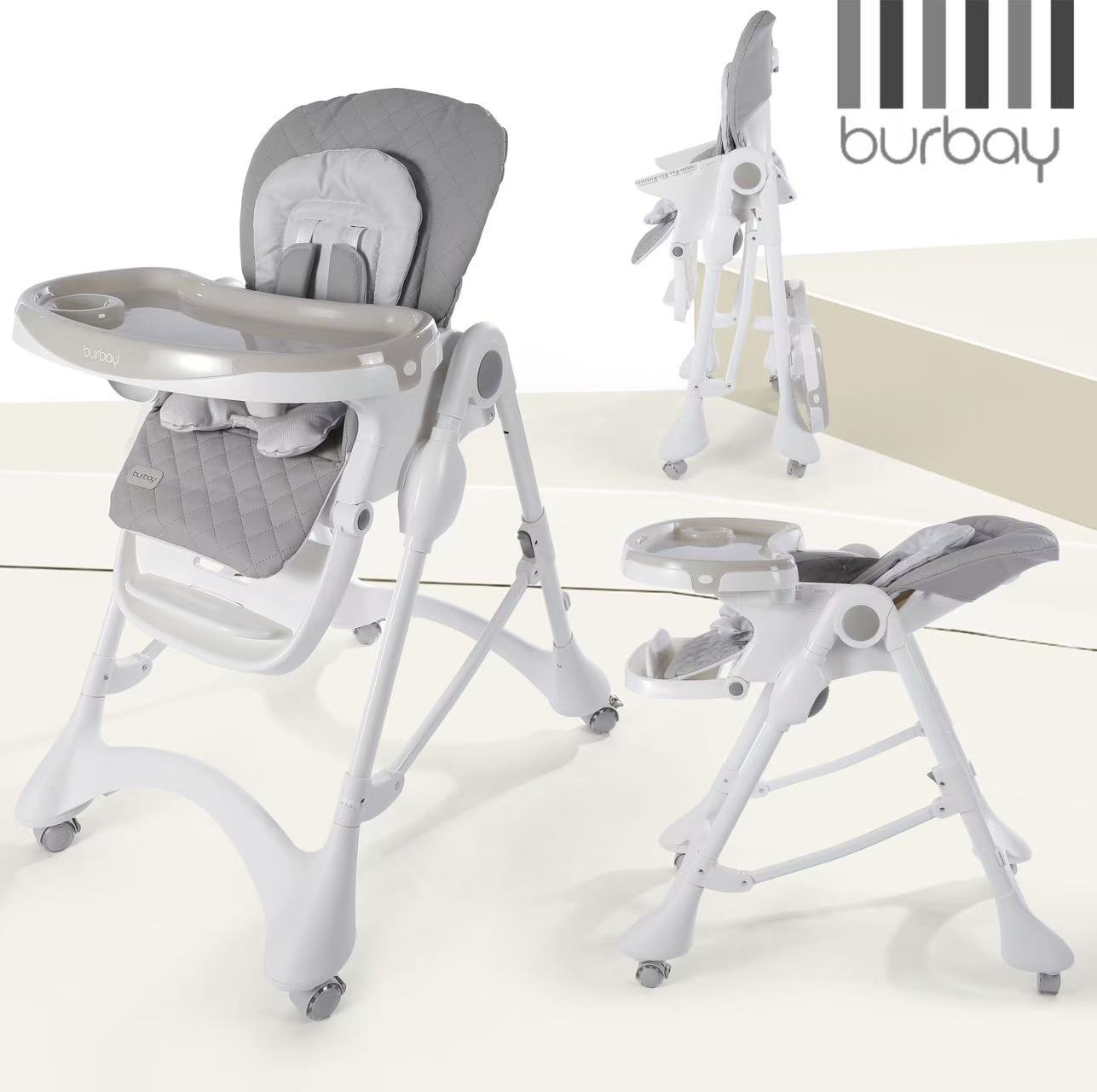 Burbay Adjustable Baby High Chair with Removable Tray & Safety Harness – Modern Foldable Feeding Chair - Adenzo Comfies