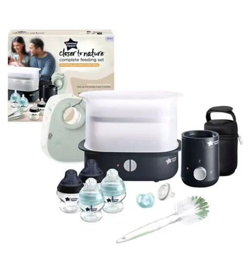 Tommee Tippee Closer to Nature Complete Feeding Set with Electric Steam Steriliser, Bottle Warmer, Soothers & Bottles for Newborns