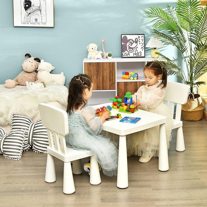 COSTWAY Kids Table and Chair Set, Children Multi Activity Desk with 2 Chairs, 3 - Piece Toddler Furniture Set for Eating, Drawing, Writing, Craft, Snack Time, 77 x 55 x 50 cm - Adenzo Comfies