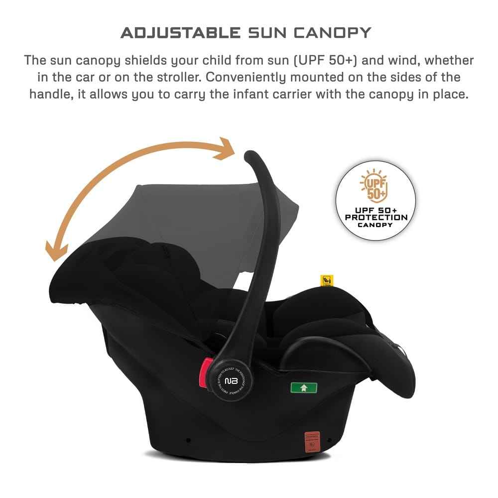 Neobreez i-SACRO i-Size Infant Car Seat, Lightweight Baby Carrier Car Seat, Includes Seat Reducer& Seat Wedge,3 Point Strap ECE R129, Newborn to 15 months, Waterproof UPF50+ Canopy (13kg-Black . - Adenzo Comfies