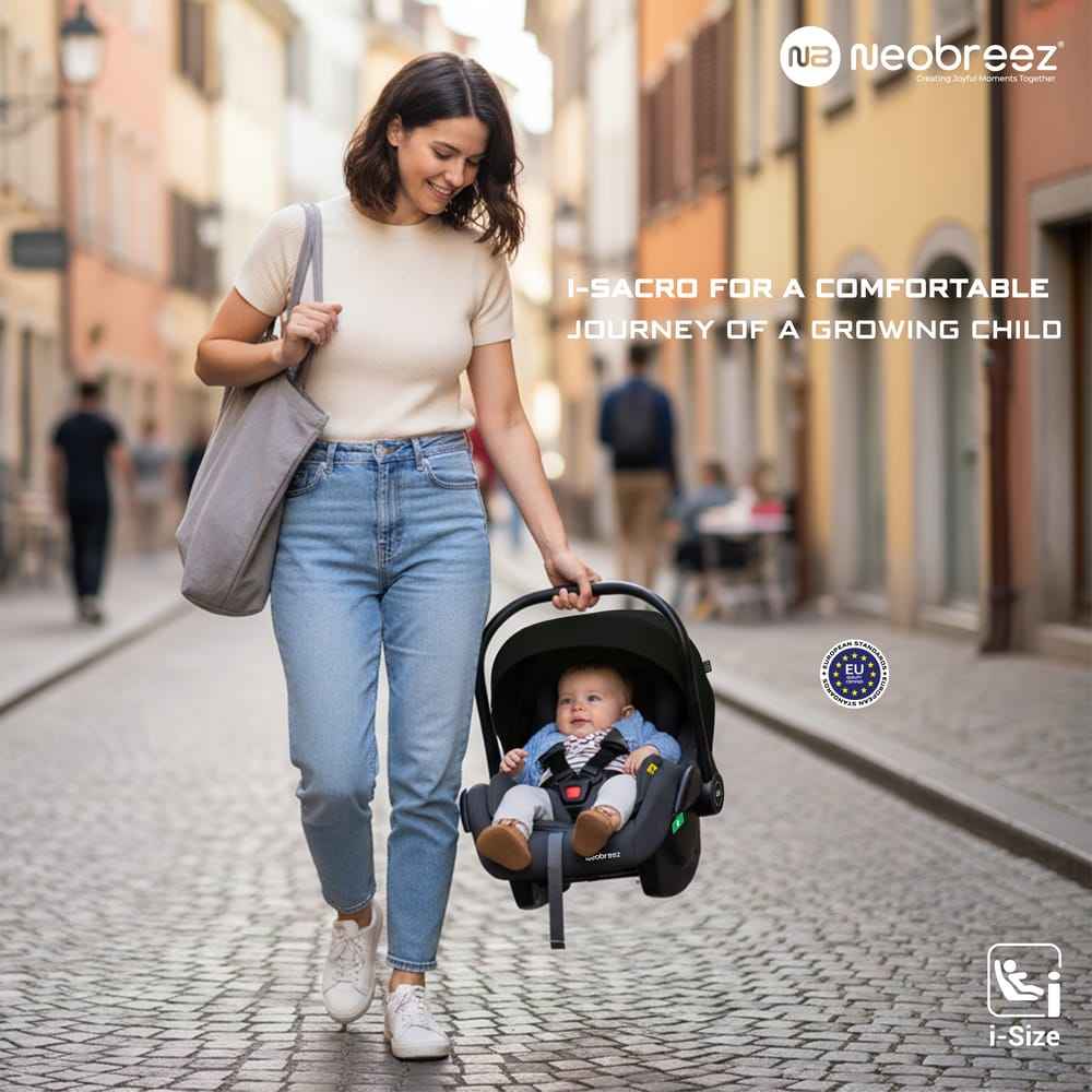 Neobreez i-SACRO i-Size Infant Car Seat, Lightweight Baby Carrier Car Seat, Includes Seat Reducer& Seat Wedge,3 Point Strap ECE R129, Newborn to 15 months, Waterproof UPF50+ Canopy (13kg-Black . - Adenzo Comfies