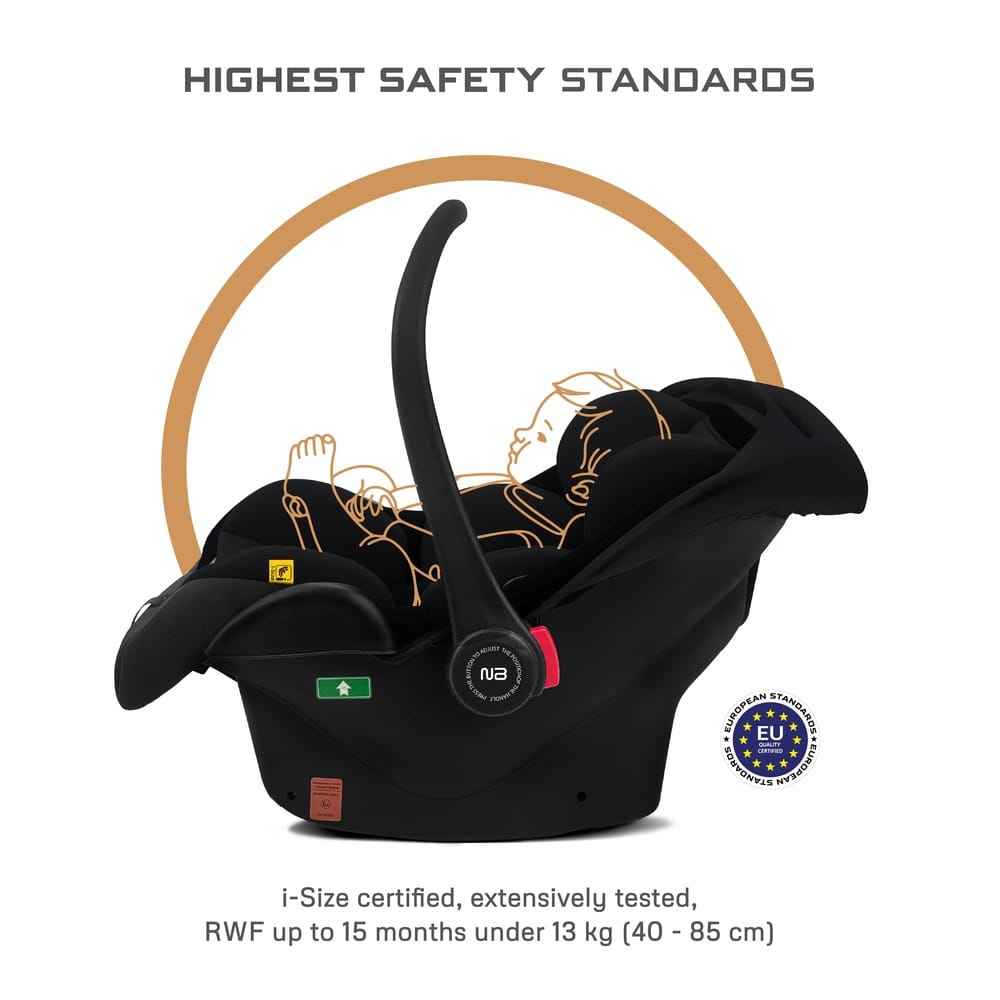 Neobreez i-SACRO i-Size Infant Car Seat, Lightweight Baby Carrier Car Seat, Includes Seat Reducer& Seat Wedge,3 Point Strap ECE R129, Newborn to 15 months, Waterproof UPF50+ Canopy (13kg-Black . - Adenzo Comfies