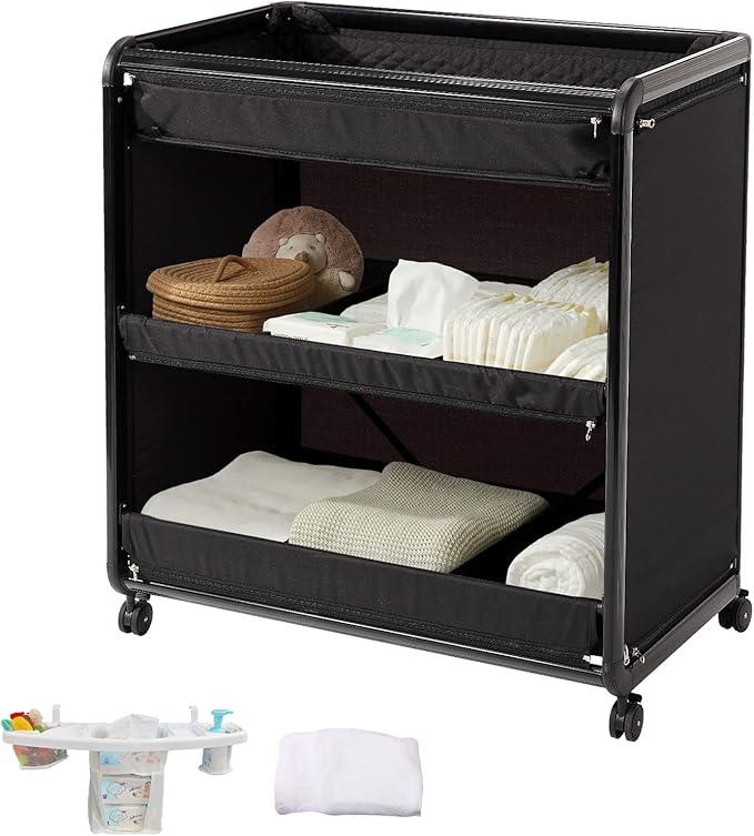 Sweeby Changing Table Baby Changing Station with Wheels, Portable Baby Changing Tables Soft Changing Table Topper, Diaper Changing Station Newborn Changing Essentials(Black) - Adenzo Comfies