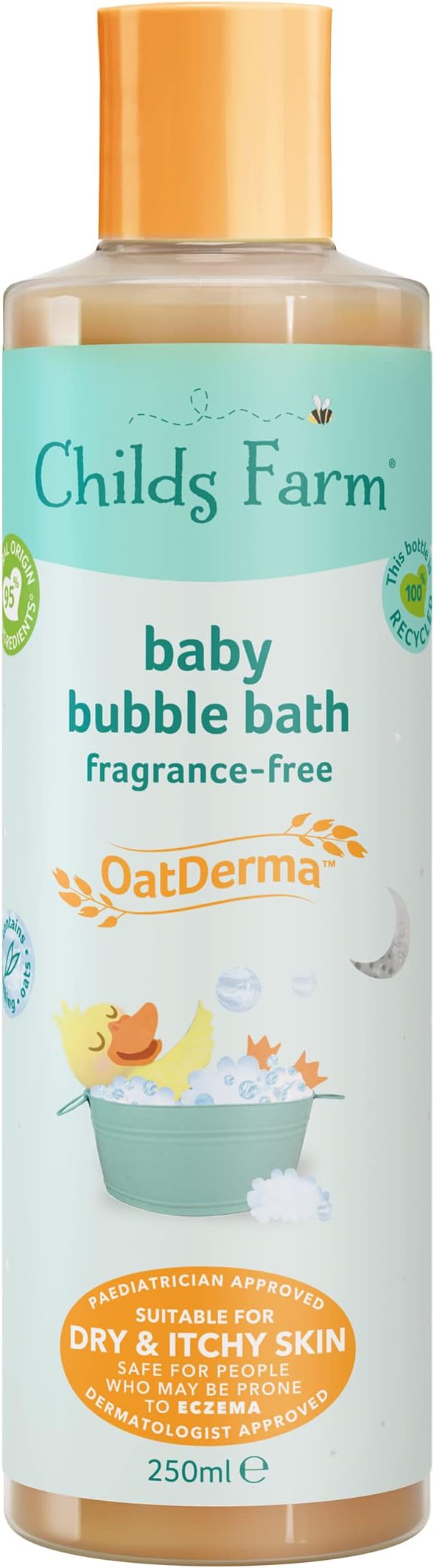 Childs Farm OatDerma Bubble Bath, Fragrance-Free, Gently Cleanses and Soothes, Suitable for Newborns with Dry, Sensitive Skin, 250 ml