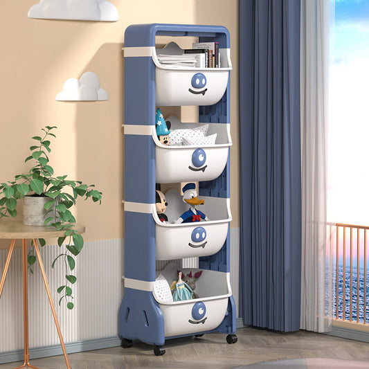 Toy Storage Organizer Toy Storage Box Plastic Toy Storage Cart with Wheels Toy Organizer Storage Cart for Playroom Bedroom Toy Organizer Toy Storage Rack (Blue 4)
