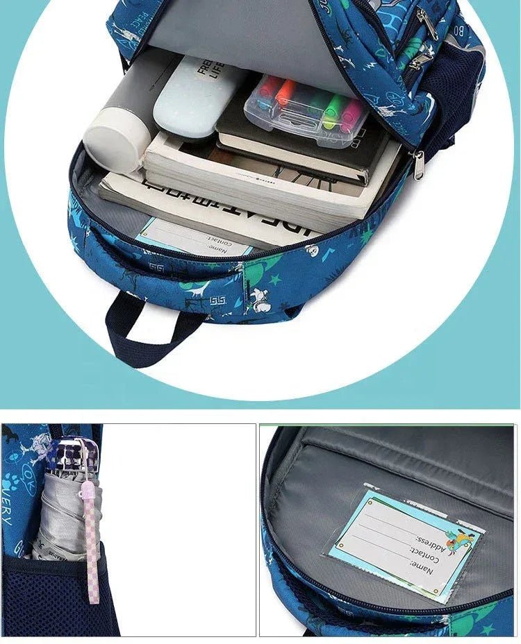 Children's Schoolbag, Dinosaur Print Waterproof Backpack with Lunch Box for Primary School Boys - Adenzo Comfies