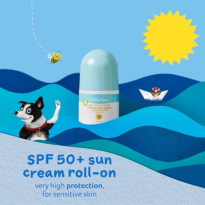 Childs Farm Kids And Baby Sun Lotion Roll-On SPF 50plus Water Resistant UVA And UVB Very High Protection Suitable Dry, Sensitive And Eczema-prone Skin 50ml, White, 1, 85.65 Grams
