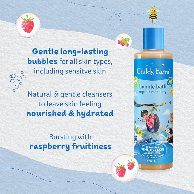 Childs Farm | Kids Bubble Bath 250ml | Organic Raspberry | Gently Cleanses & Soothes | Suitable for Dry, Sensitive & Eczema-Prone Skin