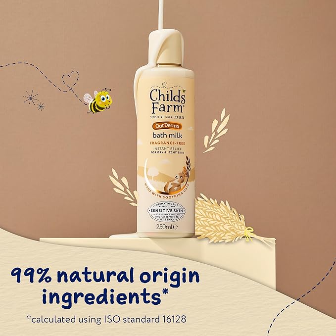 Childs Farm OatDerma Bath Milk, Fragrance Free, Soothing Hydration for Sensitive Skin, Emollient, Baby, Kids, 250ml