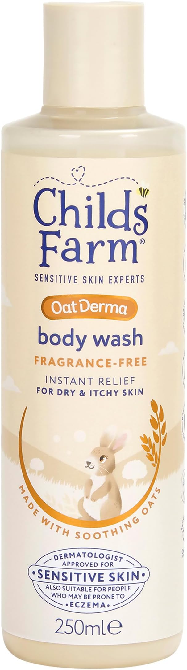 Childs Farm OatDerma Body Wash, Fragrance Free, Soothing Face Bath Shower Gel, Sensitive Skin Soap, Baby Kids, 250ml