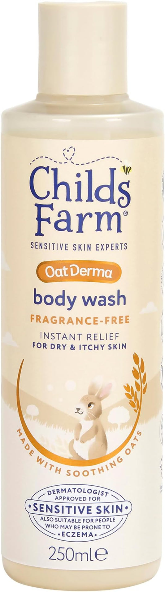Childs Farm OatDerma Body Wash, Fragrance Free, Soothing Face Bath Shower Gel, Sensitive Skin Soap, Baby Kids, 250ml
