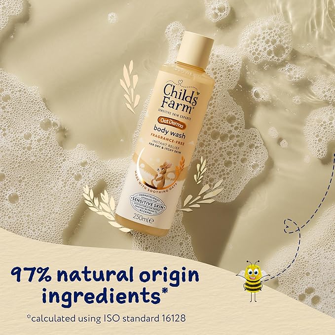 Childs Farm OatDerma Body Wash, Fragrance Free, Soothing Face Bath Shower Gel, Sensitive Skin Soap, Baby Kids, 250ml