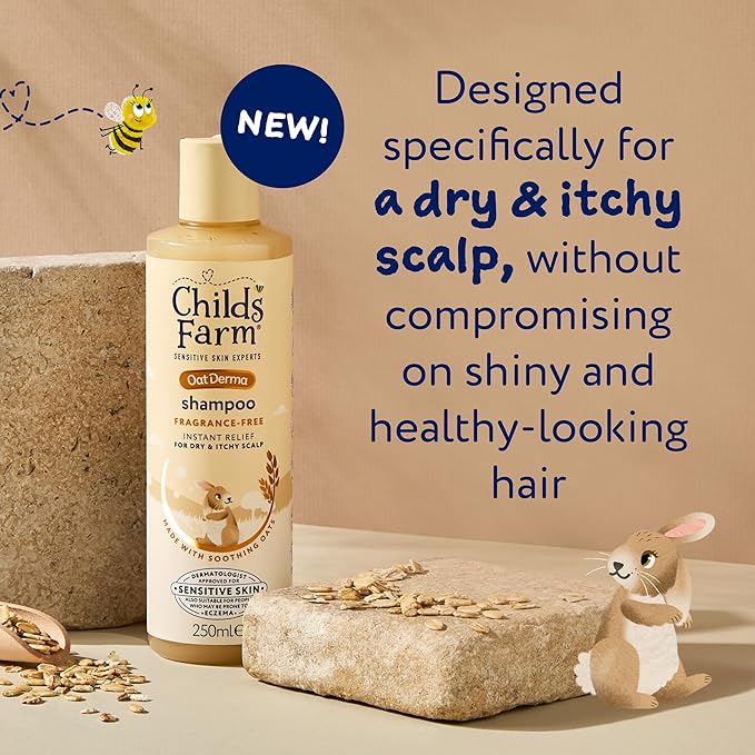 Childs Farm OatDerma Hair Shampoo, Fragrance and Tear Free, Soothing for Sensitive Skin and Scalp, Baby, Kids, 250ml