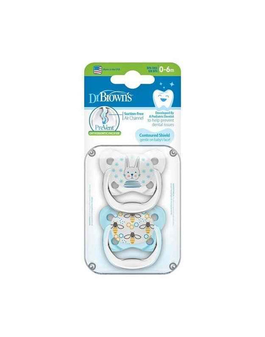 Dr Brown's PreVent Butterfly Soothers Blue 0-6m Sterilizer Safe BPA free 2Pk.