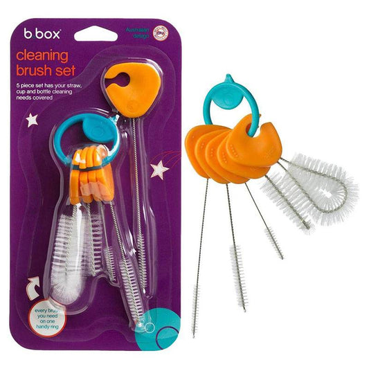 B.box Cleaning Brush Set – 5-Piece Bottle, Straw & Teat Cleaning Brushes with Handy Ring