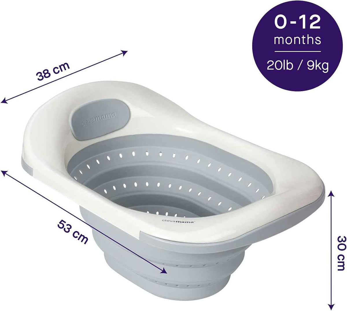 ClevaMama ClevaBath – Grey, Foldable Baby Sink Bath, 0–12 Months