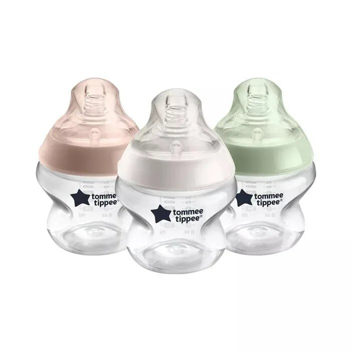 Tommee Tippee Closer to Nature Baby Bottles 0M+ – 150ml (3 Pack) BPA - Free, Anti - Colic, Easy - Latch Teat Design for Newborn Feeding, Dishwasher Safe and Comfortable Grip for Parents - Adenzo Comfies