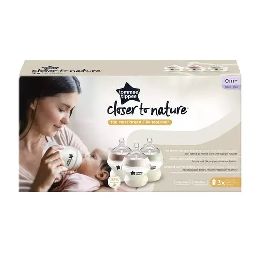 Tommee Tippee Closer to Nature Baby Bottles 0M+ – 150ml (3 Pack) BPA - Free, Anti - Colic, Easy - Latch Teat Design for Newborn Feeding, Dishwasher Safe and Comfortable Grip for Parents - Adenzo Comfies