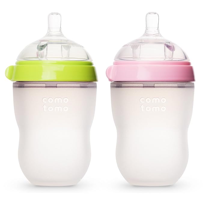 Comotomo 2 pack Baby Bottle, Green/Pink, 150ml/ 250ml, 2-Count