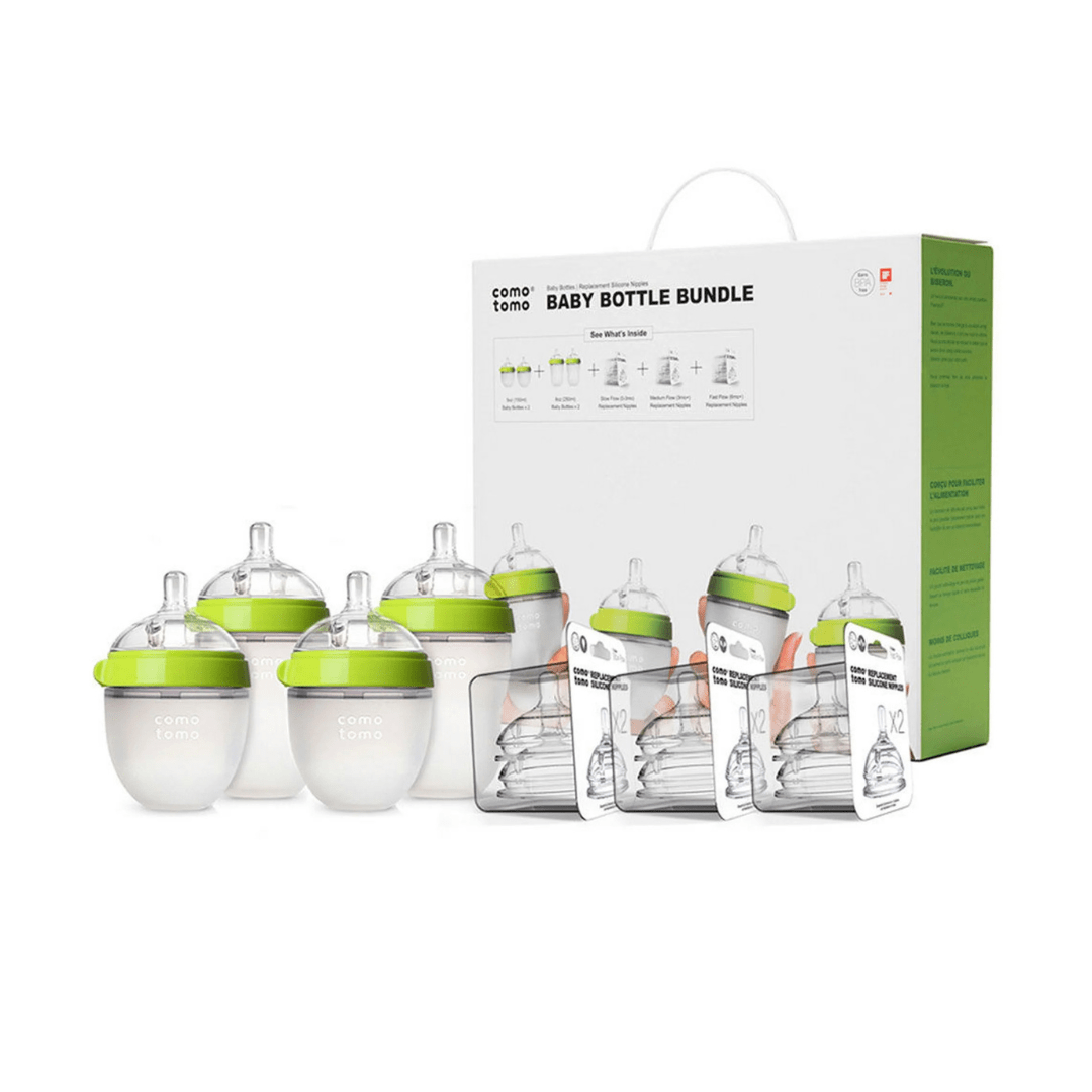 Comotomo Baby Bottle Bundle With 2x150ml Bottles, 2x250ml Bottles, and 3 Pairs of Teats-0-3m, 3m+, 6m+ (7 Piece Set) - Adenzo Comfies