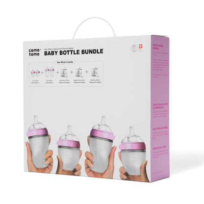 Comotomo Baby Bottle Bundle With 2x150ml Bottles, 2x250ml Bottles, and 3 Pairs of Teats-0-3m, 3m+, 6m+ (7 Piece Set)