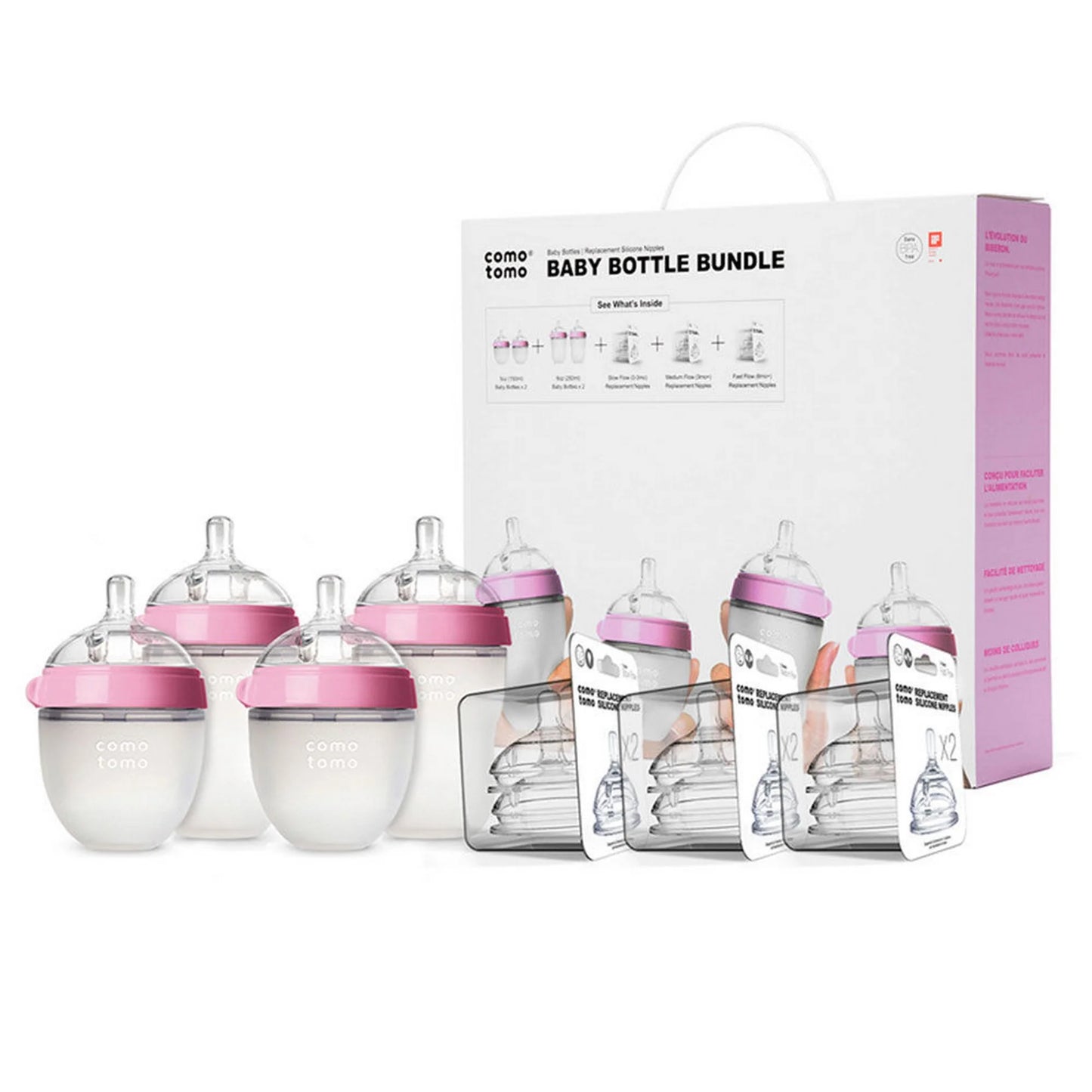 Comotomo Baby Bottle Bundle With 2x150ml Bottles, 2x250ml Bottles, and 3 Pairs of Teats-0-3m, 3m+, 6m+ (7 Piece Set) - Adenzo Comfies