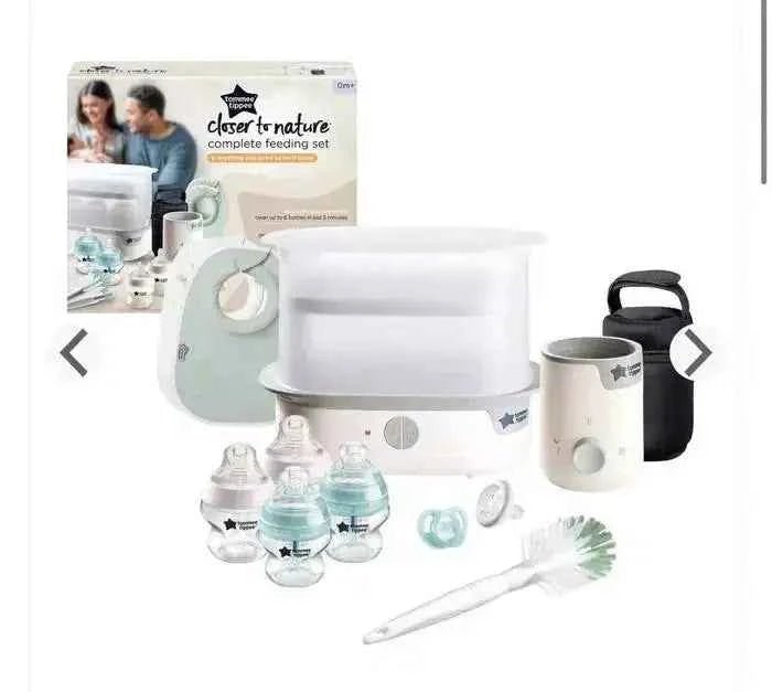 Tommee Tippee Feeding Set - Closer to Nature Complete Feeding Set with Electric Steam Steriliser, Bottle Warmer, Soothers & Bottles for Newborns - Adenzo Comfies