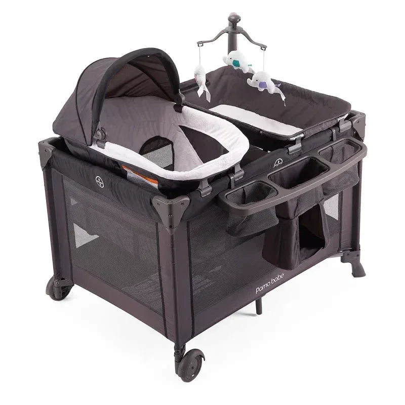 Pamo babe 4 - in - 1 Convertible Baby Playpen with Bassinet, Napper, Changing Table & Travel Bag, Portable Playard with Canopy, Wheels & Storage - Adenzo Comfies