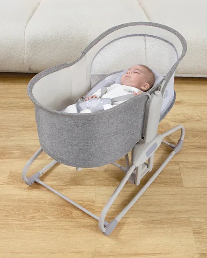 Mastela 4 in 1 Swing & Bassinet - 12 Melodies - Adjustable Backrest - 5 Points Harness - Breathable Mesh Sides & Soft Headrest - For 0 to 36M (Upto 9 Kg) - Light Grey - Adenzo Comfies