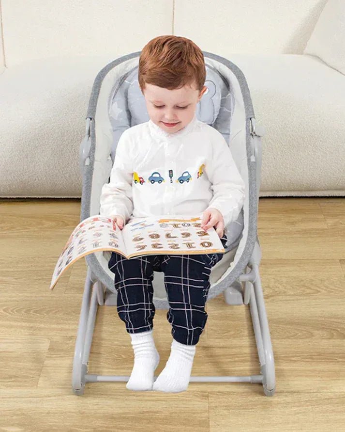 Mastela 4 in 1 Swing & Bassinet - 12 Melodies - Adjustable Backrest - 5 Points Harness - Breathable Mesh Sides & Soft Headrest - For 0 to 36M (Upto 9 Kg) - Light Grey - Adenzo Comfies