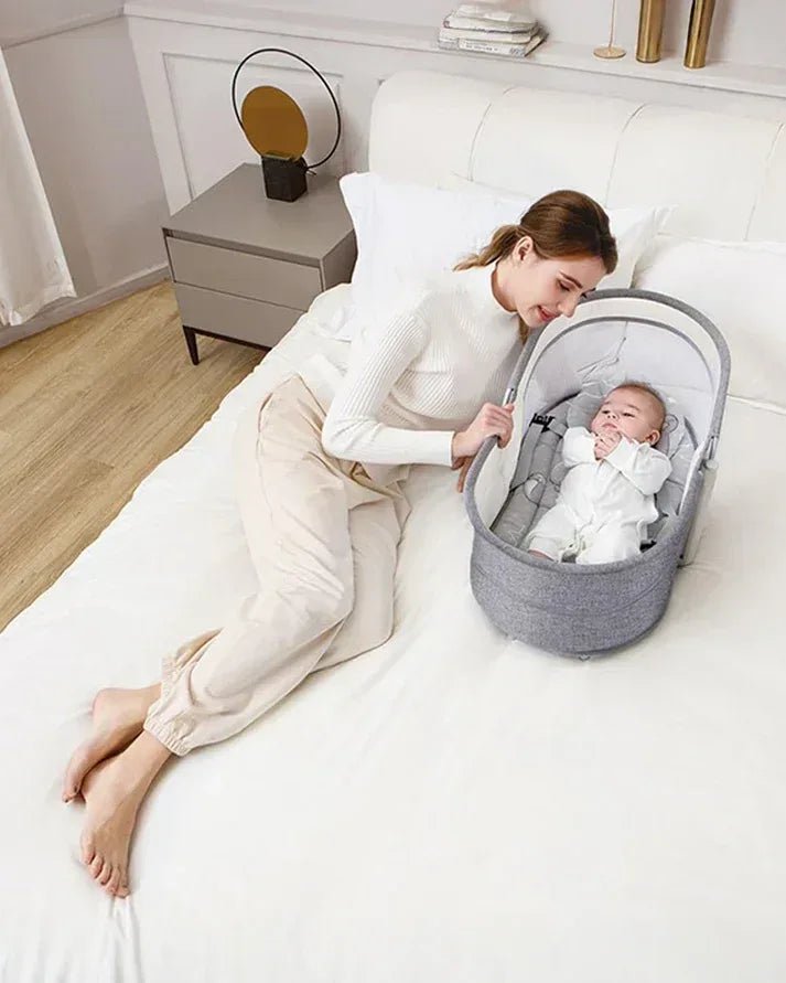 Mastela 4 in 1 Swing & Bassinet - 12 Melodies - Adjustable Backrest - 5 Points Harness - Breathable Mesh Sides & Soft Headrest - For 0 to 36M (Upto 9 Kg) - Light Grey - Adenzo Comfies