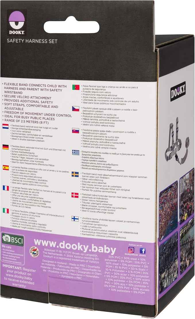 Dooky Safety Harness Set with Wristband – Black, 2.5m Range (6–36 Months)