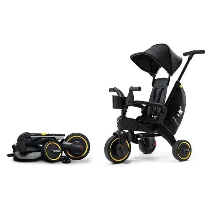 Doona Liki Trike S5 - Premium Foldable Trike for Toddlers, Kids/Baby Tricycle Stroller with Cushion Seat, UPF 50+ Sun Protection & Harness, Parental Control, Ages 10 Months to 3 Years, Midnight,Black - Adenzo Comfies