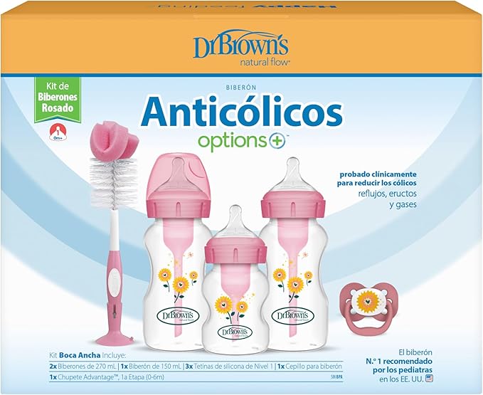 Dr Brown's DRBPLUS-WB03601 Options+ Anti-Colic Baby Bottles Gift Set, Pink/blue