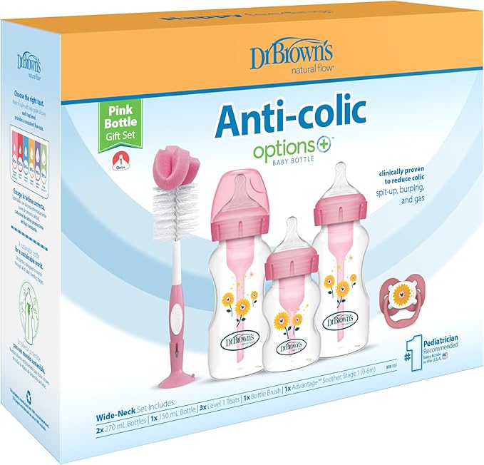 Dr Brown's DRBPLUS-WB03601 Options+ Anti-Colic Baby Bottles Gift Set, Pink/blue