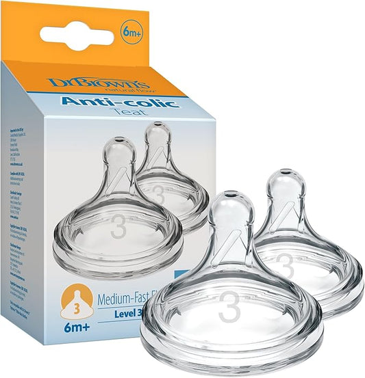 Dr. Brown's Options+ Wide-Neck Bottle Teat, Level 3 (6m+), 2 pack