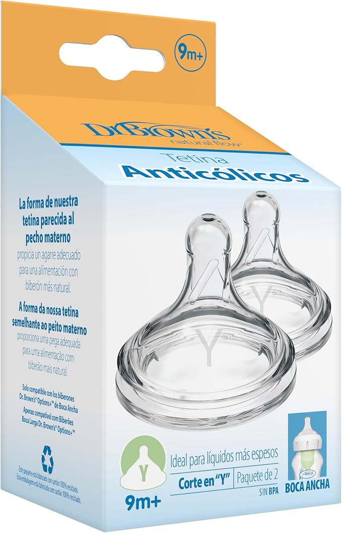 Dr. Brown's Options+, Silicone Y-Cut Teat (for Cereals) Wide Mouth, 9 Months, Transparent