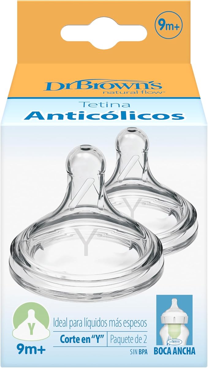 Dr. Brown's Options+, Silicone Y-Cut Teat (for Cereals) Wide Mouth, 9 Months, Transparent