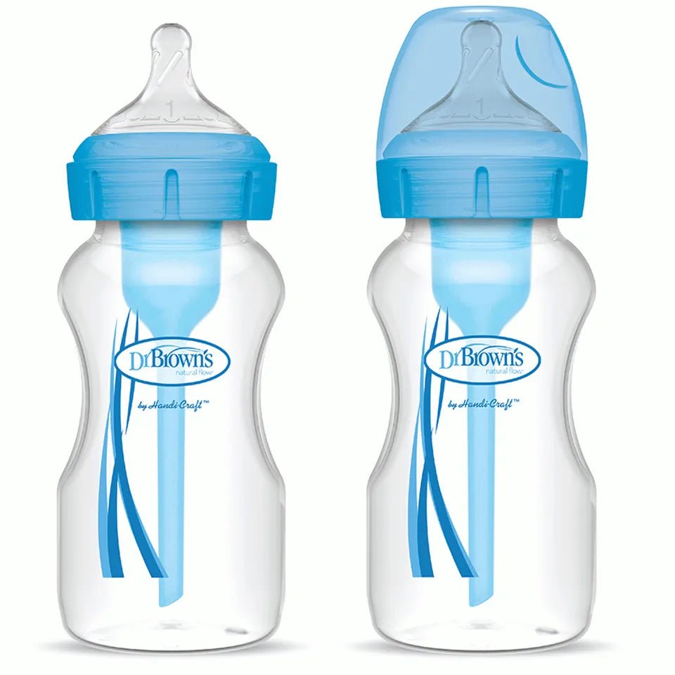 Dr. Brown’s Wide - Neck Options+ Baby Bottles – 2 - Pack, 270ml, Blue, Anti - Colic, BPA - Free, Level 1 Nipple - Adenzo Comfies