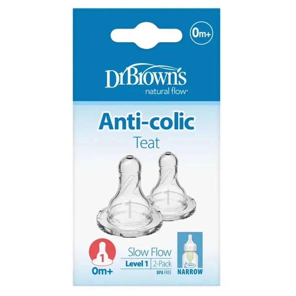 Dr. Brown’s Level 2 Medium Flow Baby Bottle Nipple – Anti - Colic Silicone Teat for Narrow Bottles, BPA - Free, Consistent Flow, 3+ Months - Adenzo Comfies
