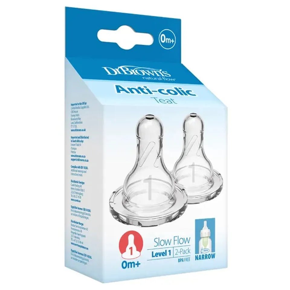 Dr. Brown’s Level 2 Medium Flow Baby Bottle Nipple – Anti - Colic Silicone Teat for Narrow Bottles, BPA - Free, Consistent Flow, 3+ Months - Adenzo Comfies