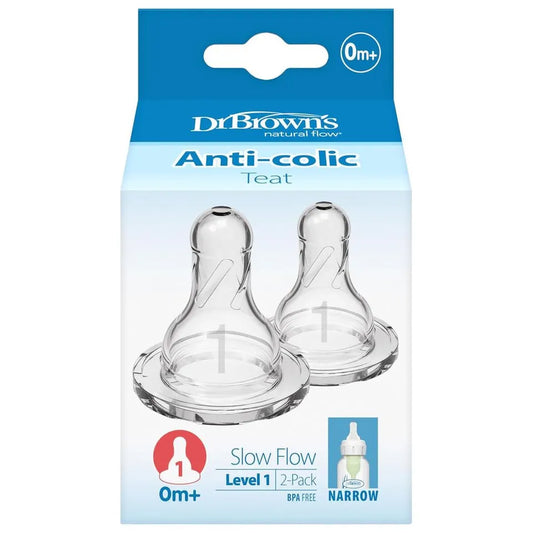 Dr. Brown’s Level 2 Medium Flow Baby Bottle Nipple – Anti-Colic Silicone Teat for Narrow Bottles, BPA-Free, Consistent Flow, 3+ Months - Adenzo Comfies