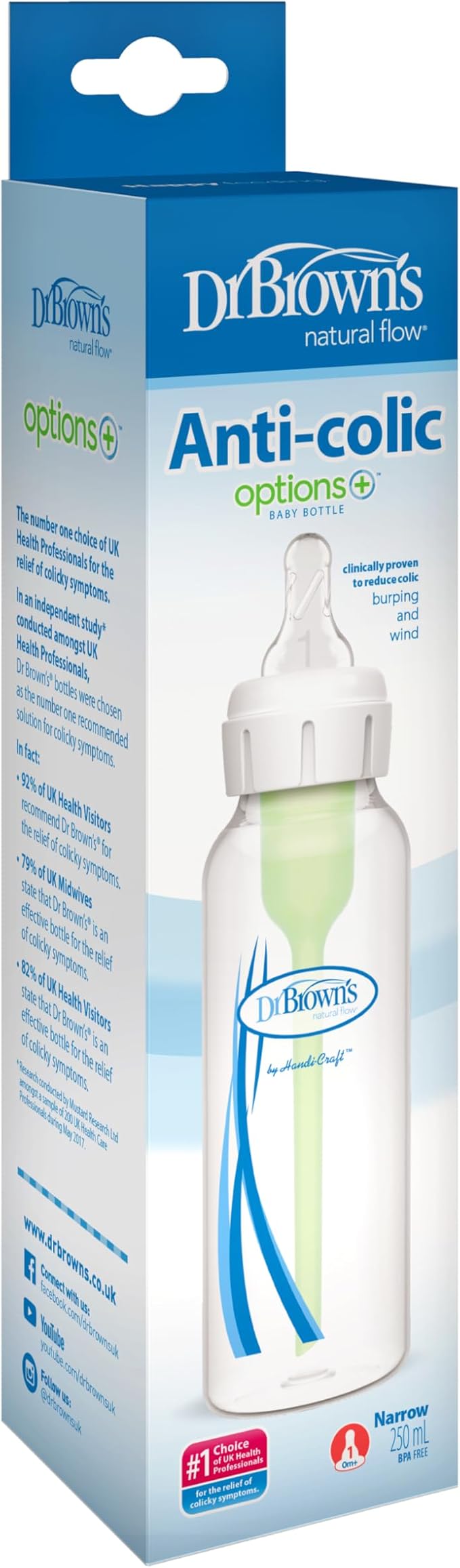 Dr Brown's Natural Flow Options + Narrow Baby Bottle, 250 ml, Pack of 1