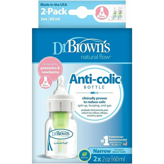 Dr Brown's Natural Flow Anti - Colic Narrow Baby Bottle, 2oz/60ml with Preemie Flow Teat, 1 - Pack - Adenzo Comfies