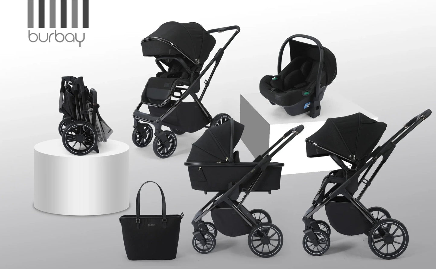 Burbay E77 3 - in - 1 Baby Travel System Stroller with Infant Car Seat & Bassinet – Foldable, Adjustable, All - Terrain Wheels - Adenzo Comfies